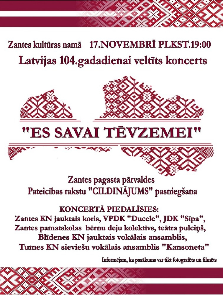 Latvijas 104.gadadienai veltīts koncerts "Es savai tēvzemei"