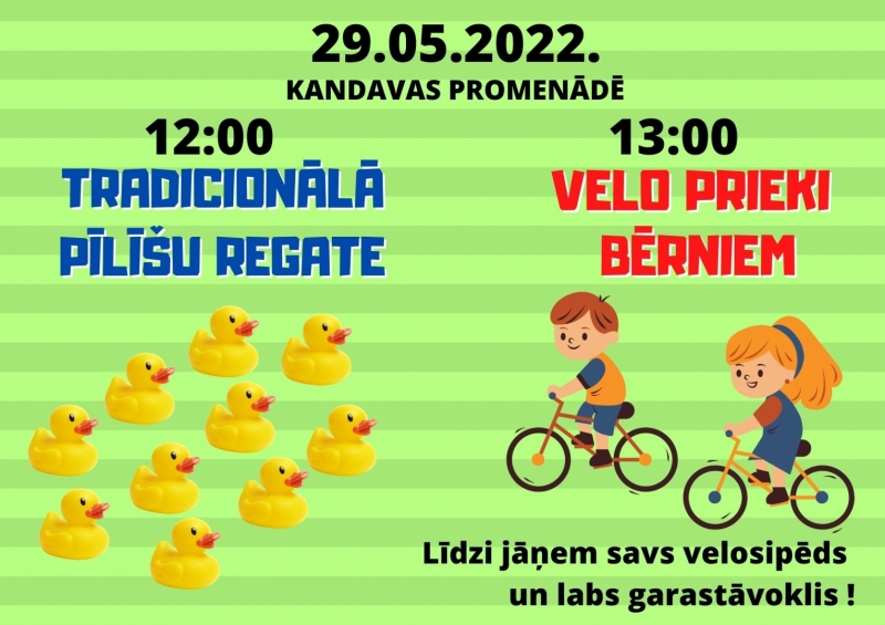 Sacīkstes “Pīlīšu regate” un veloprieki bērniem