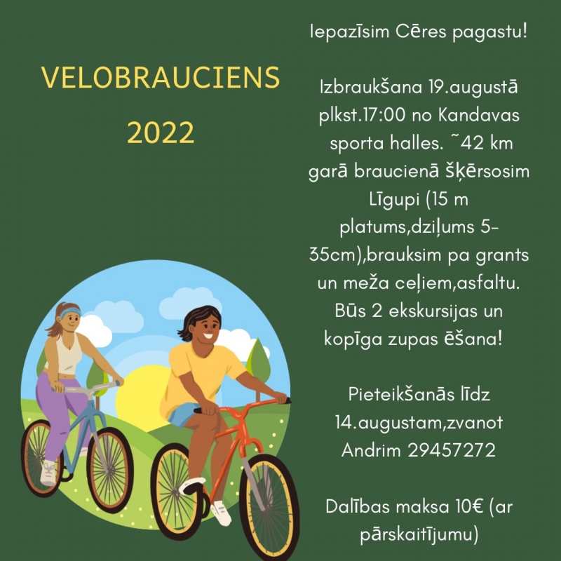 Sporta klubs "Kandava" aicina uz ikgadējo velobraucienu