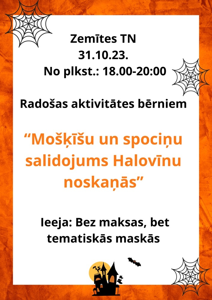 Radošas aktivitātes bērniem “Mošķīšu un spociņu salidojums Halovīnu noskaņās”