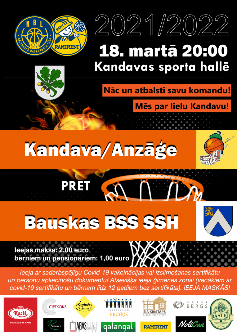 Ramirent Nacionālā basketbola līga: Kandava/Anzāģe - Bauska