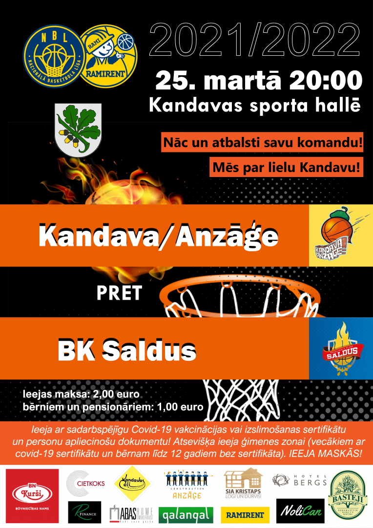 Ramirent Nacionālā basketbola līga: Kandava/Anzāģe - BK Saldus