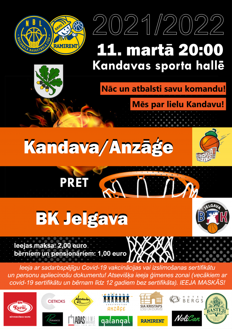 Ramirent Nacionālā basketbola līga: Kandava/Anzāģe - BK Jelgava