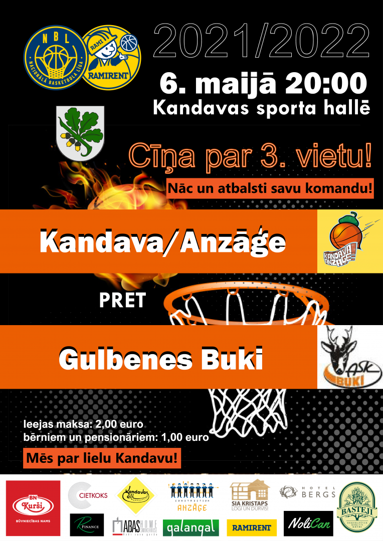 Ramirent Nacionālās basketbola līgas spēle: Kandava/Anzāģe - Gulbenes Buki