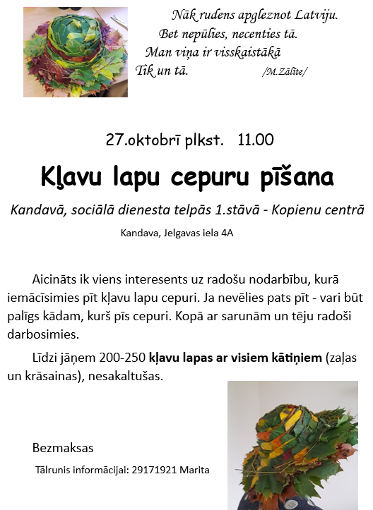 Radošā darbnīca: Kļavu lapu cepuru pīšana