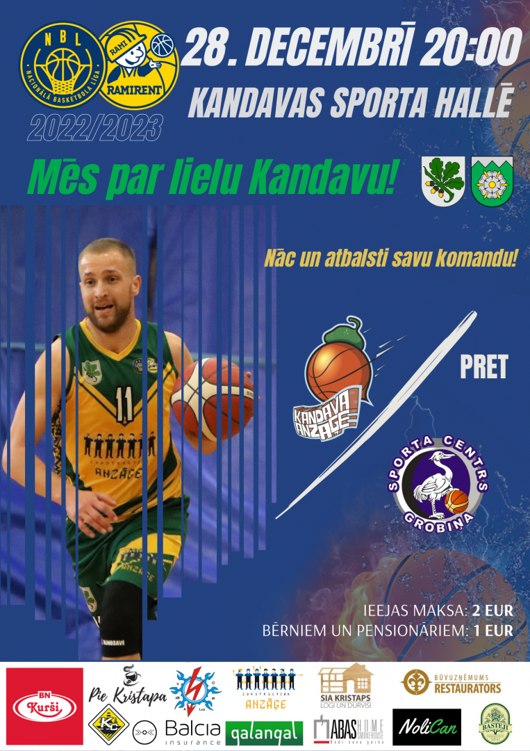 Ramirent Nacionālās basketbola līgas spēle: Kandava/Anzāģe - BK Grobiņa