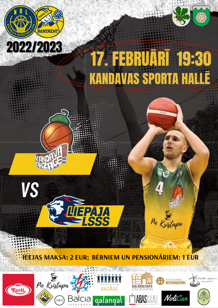 Ramirent Nacionālās basketbola līgas spēle: Kandava/Anzāģe - Liepāja LSSS