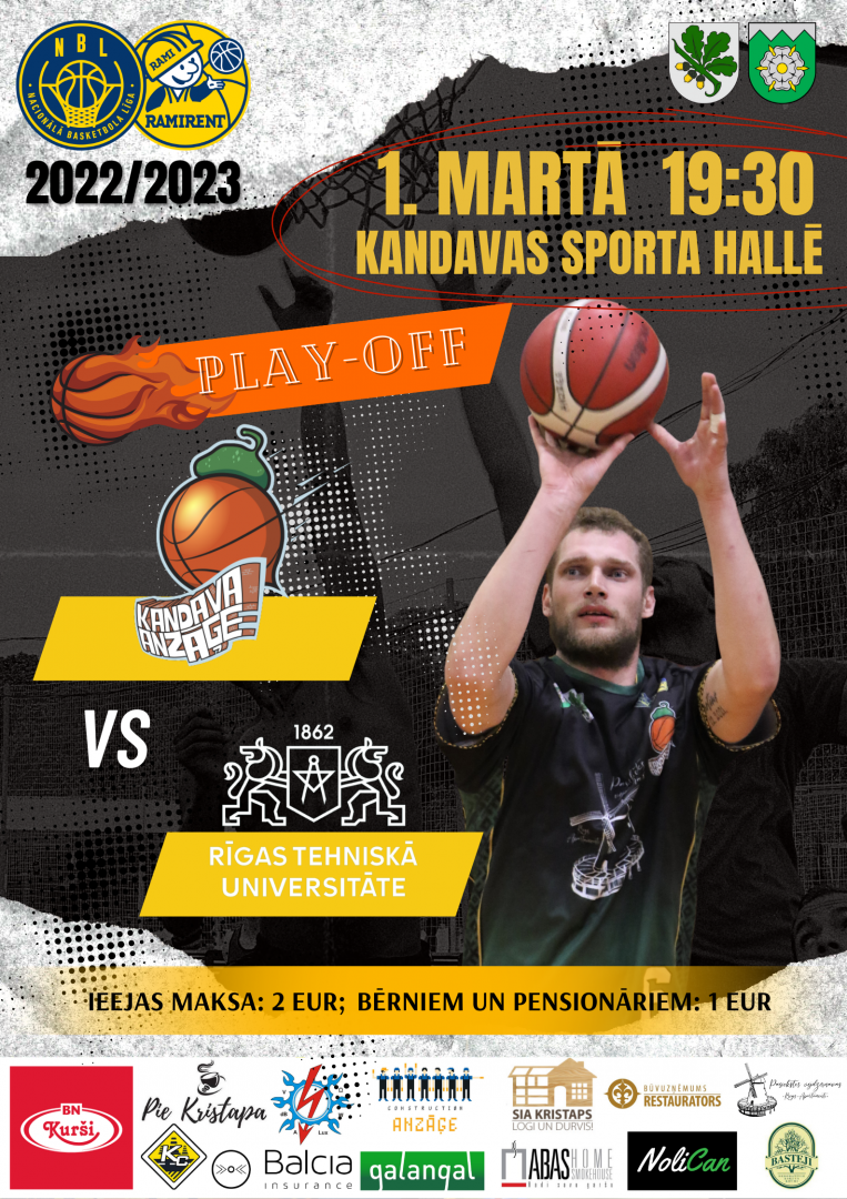 Ramirent Nacionālās basketbola līgas spēle: Kandava/Anzāģe - Rīgas Tehniskā Universitāte