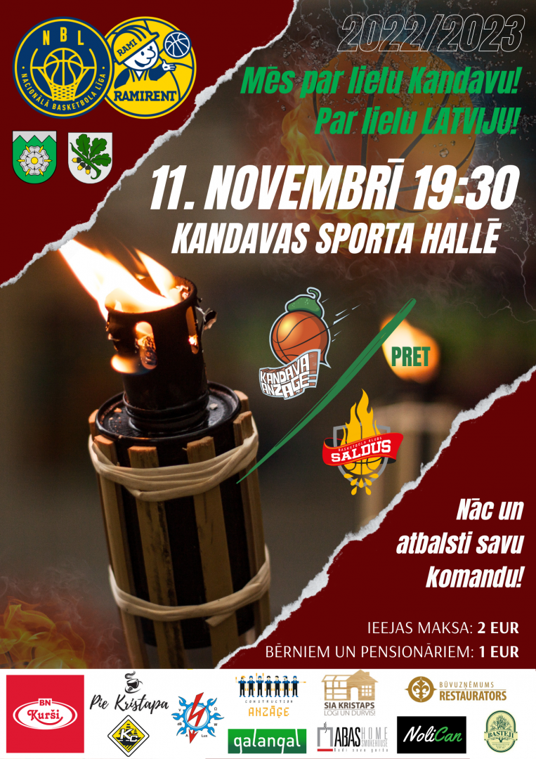 Ramirent Nacionālās basketbola līgas spēle: Kandava/Anzāģe - BK Saldus