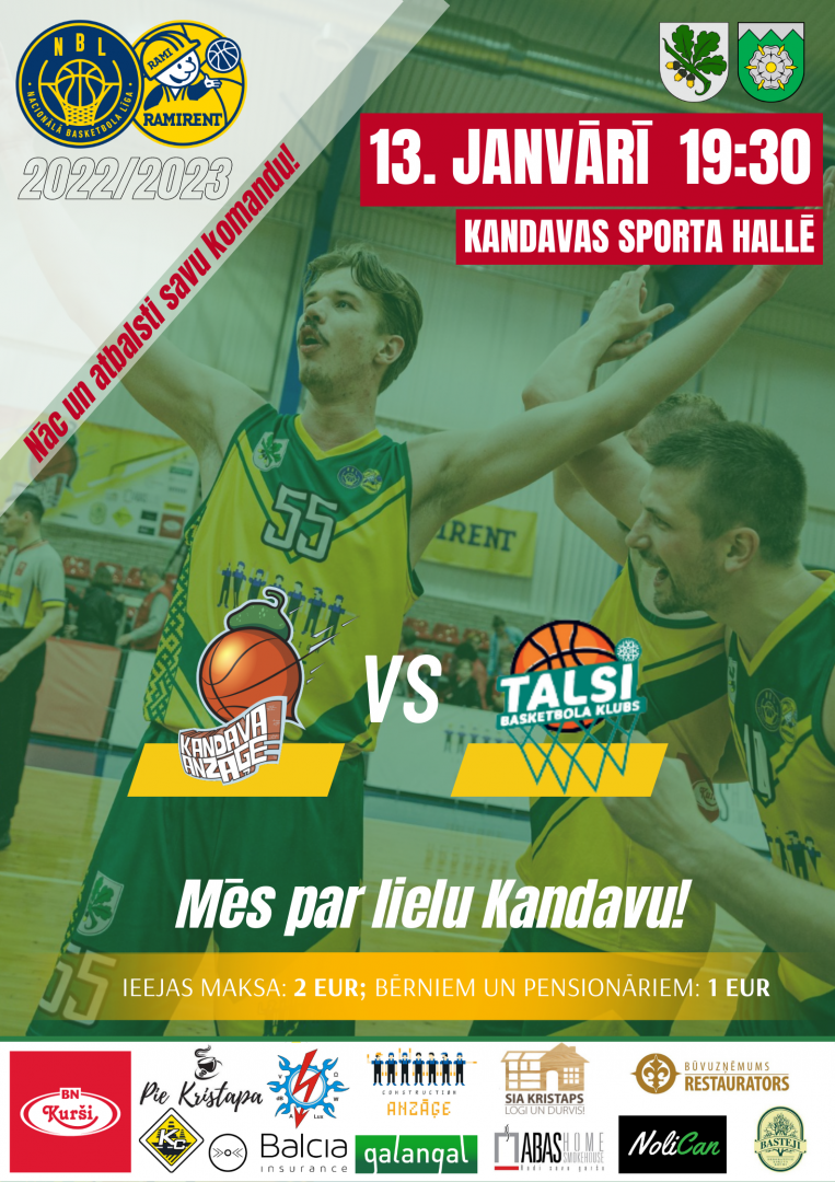 Ramirent Nacionālās basketbola līgas spēle: Kandava/Anzāģe - BK Talsi