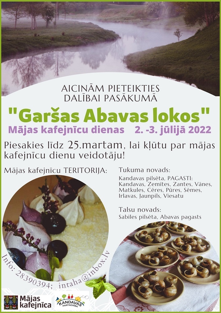 Mājas kafejnīcu dienas "Garšas Abavas lokos" - PIESAKIES!