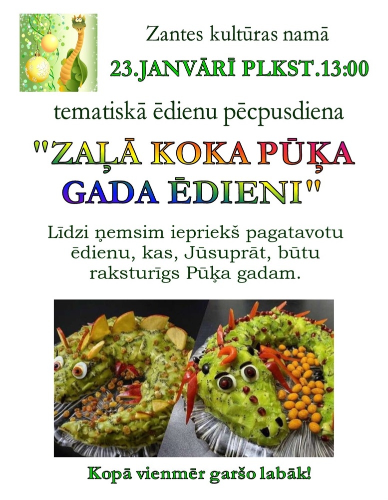 Tematiskā ēdienu pēcpusdiena "Zaļā Koka Pūķa gada ēdieni"