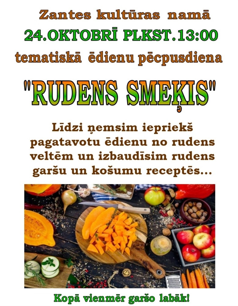 Tematiskā ēdienu pēcpusdiena "Rudens smeķis"
