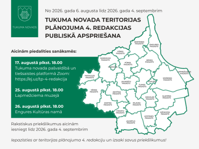 Paziņojums par Tukuma novada teritorijas plānojuma 4.redakcijas publisko apspriešanu