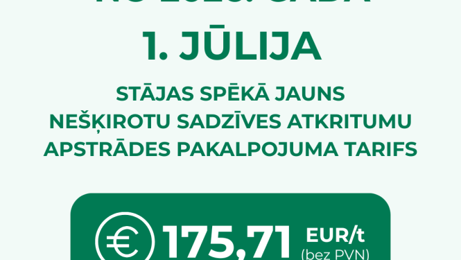 Apstiprināts tarifs par nešķirotu atkritumu apstrādes pakalpojumu