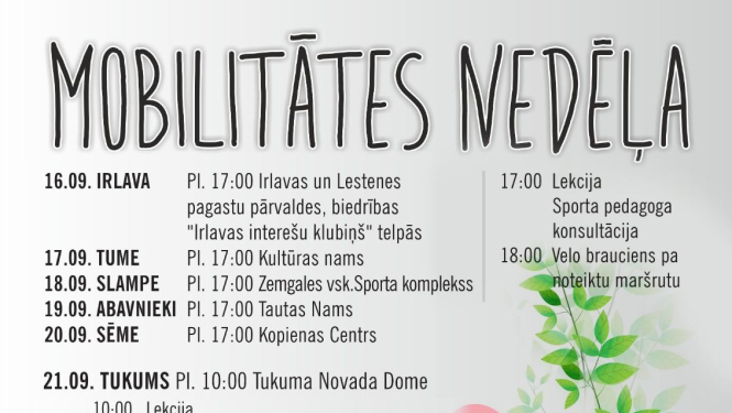 Mobilitātes nedēļa Tukuma novadā