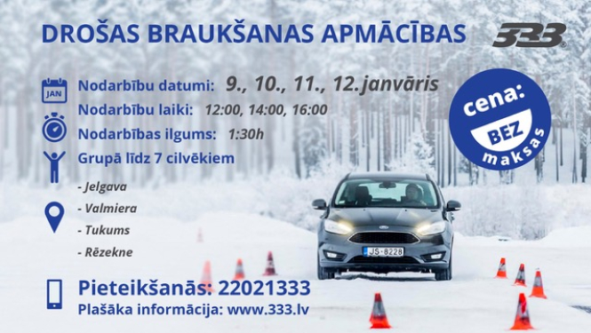 Sāk bezmaksas drošas ziemas braukšanas apmācības