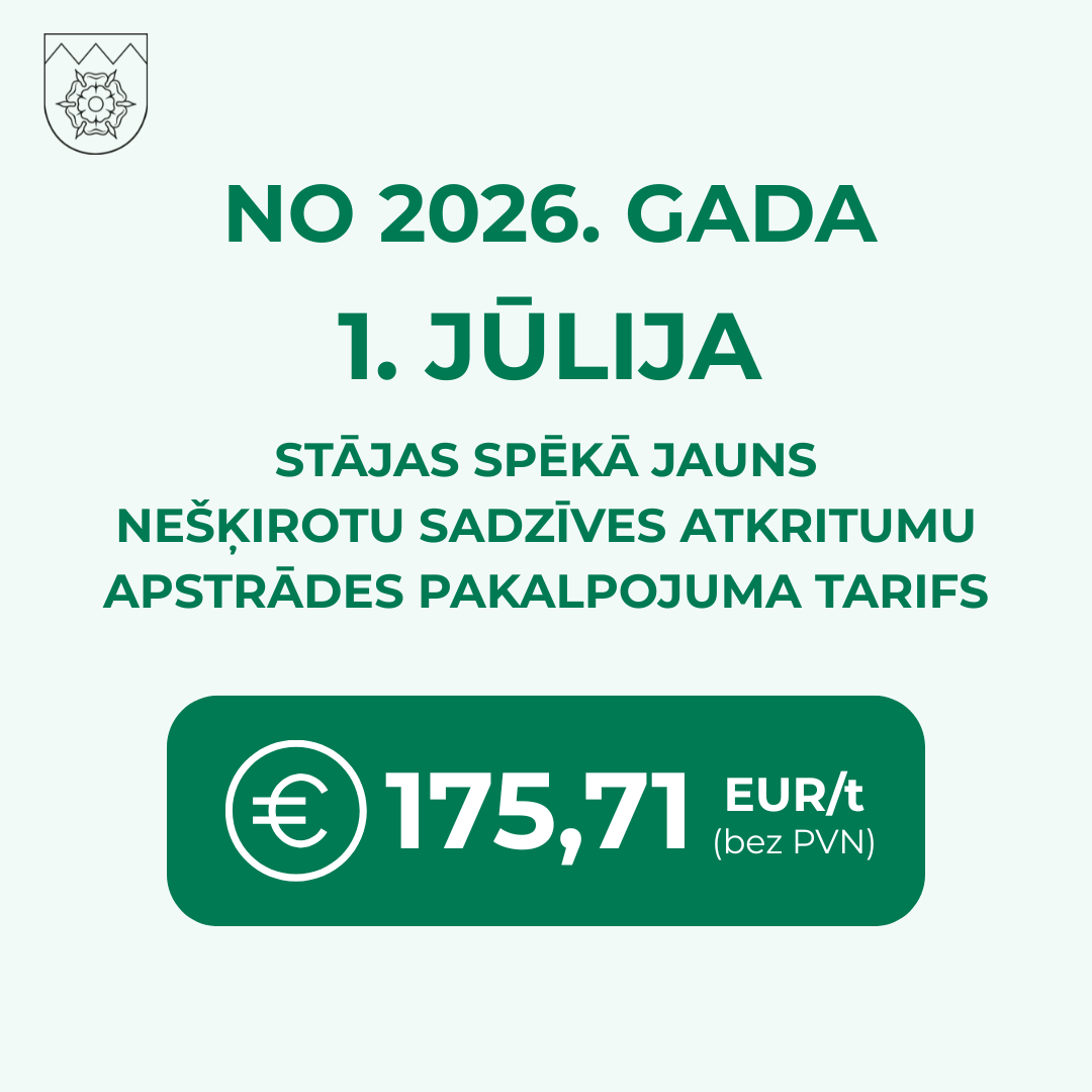Apstiprināts tarifs par nešķirotu atkritumu apstrādes pakalpojumu