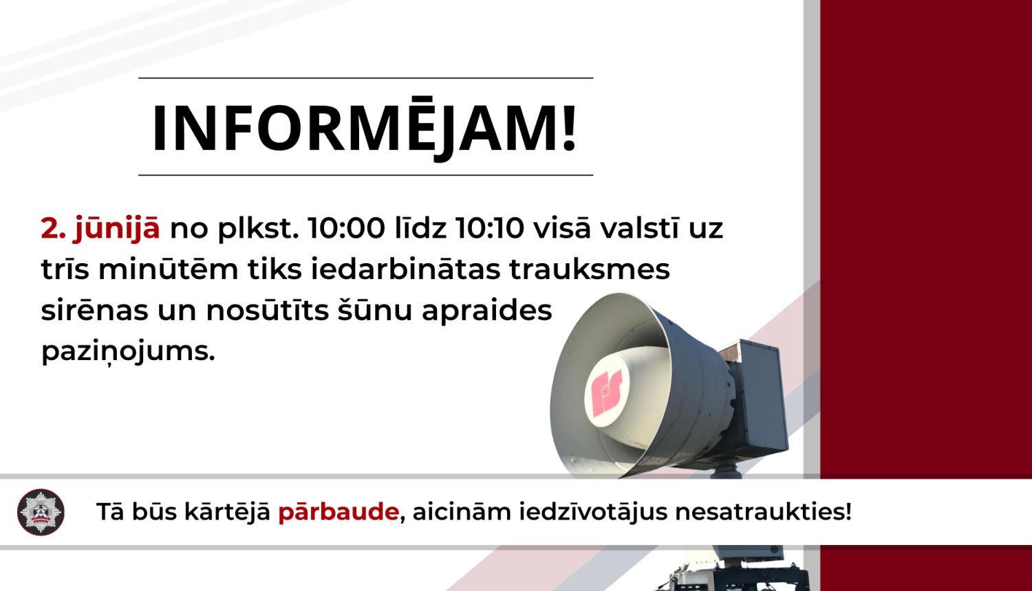 sirēnu pārbaude 2.06.2026.