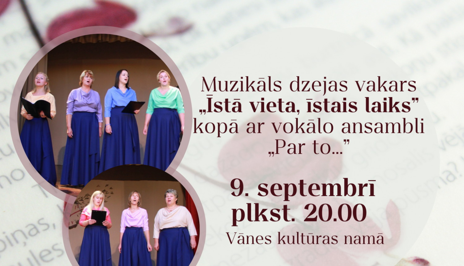 Muzikāls dzejas vakars „Īstā vieta, īstais laiks”