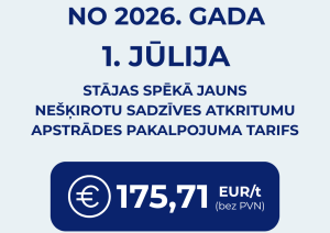 Apstiprināts tarifs par nešķirotu atkritumu apstrādes pakalpojumu