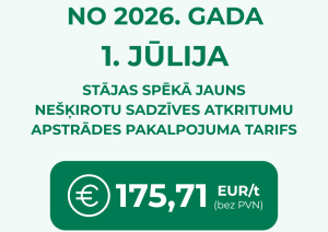 Apstiprināts tarifs par nešķirotu atkritumu apstrādes pakalpojumu