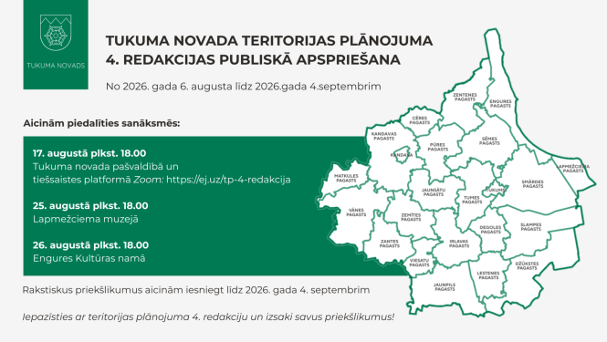 Paziņojums par Tukuma novada teritorijas plānojuma 4.redakcijas publisko apspriešanu
