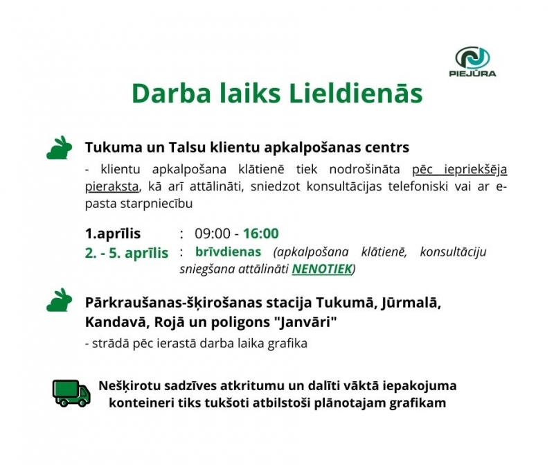 Darba laika izmaiņas Lieldienās