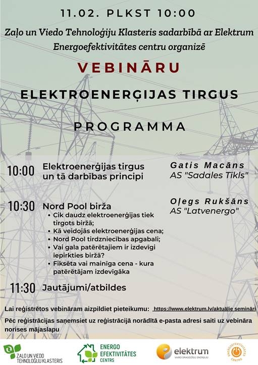 Aicinām piedalīties vebinārā par Elektroenerģijas tirgu