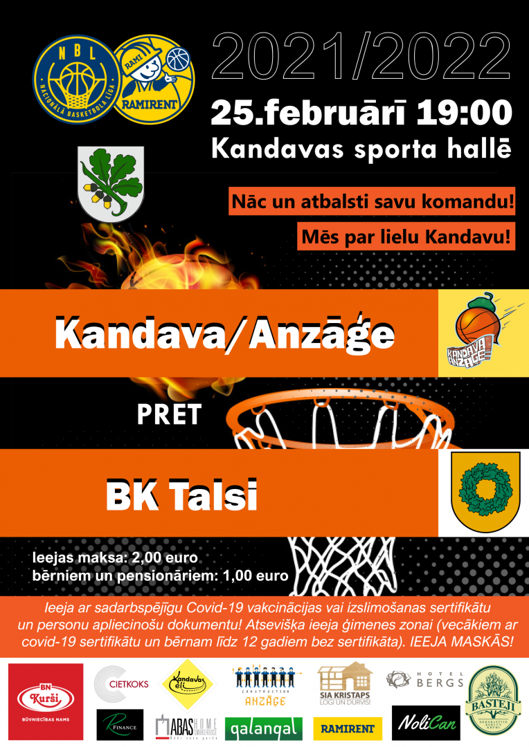 Ramirent Nacionālā basketbola līga: Kandava/Anzāģe - BK Talsi