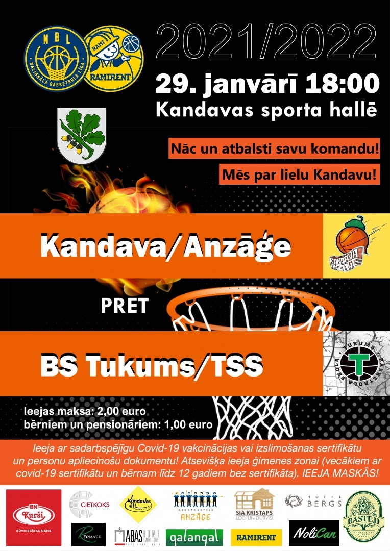 Ramirent Nacionālā basketbola līga: Kandava/Anzāģe - BS Tukums/ TSS