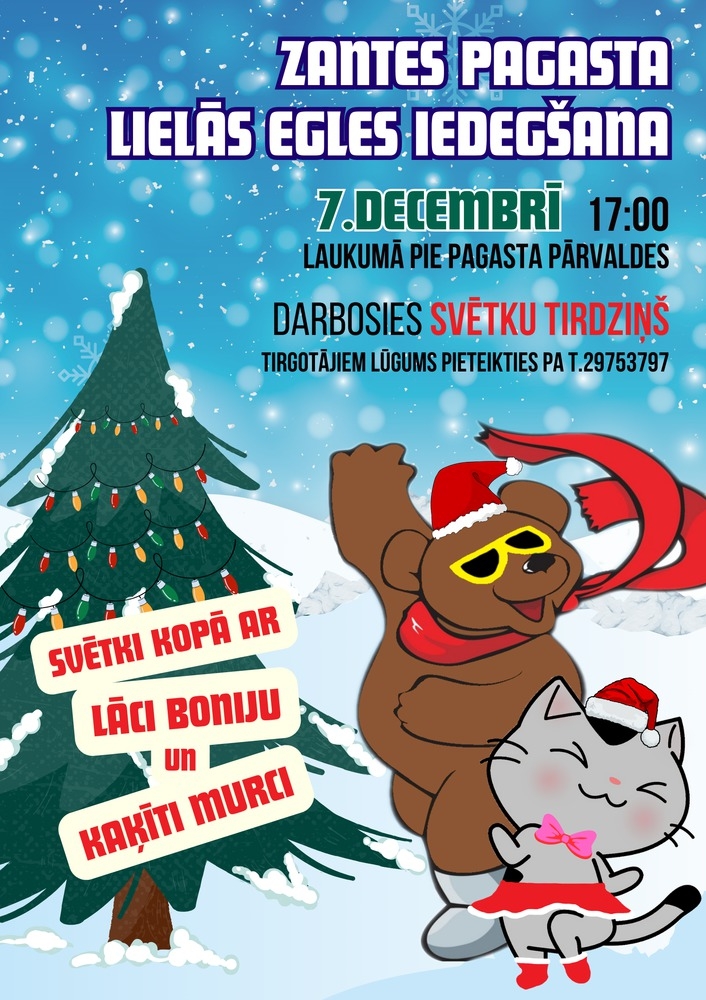 Zantes pagasta lielās svētku egles iedegšana