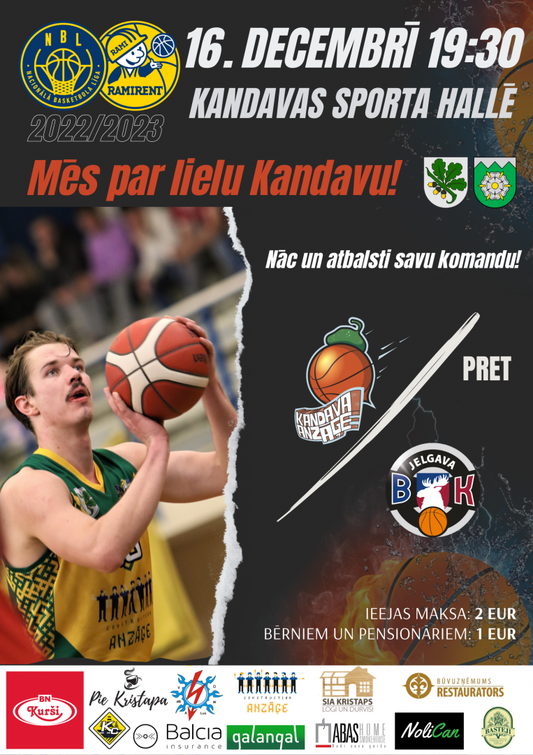 Ramirent Nacionālās basketbola līgas spēle: Kandava/Anzāģe - BK Jelgava