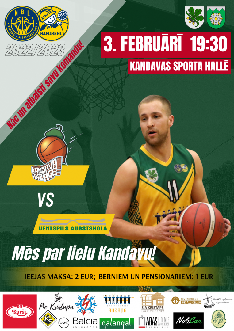 Ramirent Nacionālās basketbola līgas spēle: Kandava/Anzāģe - Spars/Ventspils Augstskola