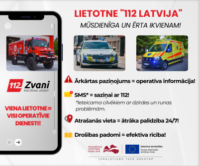 Aicinājums zmantot mobilo lietotni 112