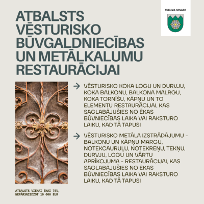 Atbalsts būvgaldniecības un metālkalumu restaurācijai