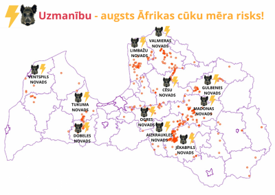 Āfrikas cūku mēra izplatības karte
