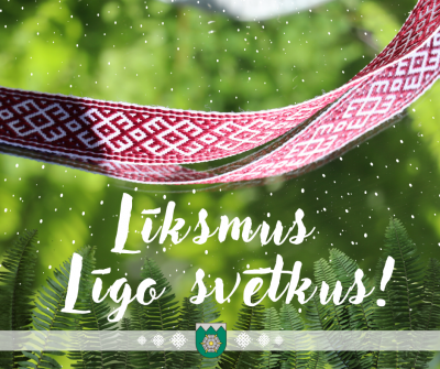 Apsveikums ar papardēm un tautisku jostu Līgo svētkos