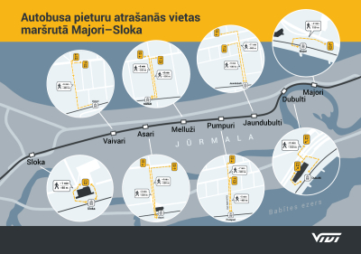 Shēma, kā aiziet līdz autobusa pieturvietām