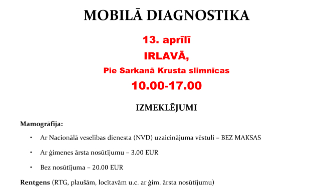 Mobilā diagnostika Irlavā