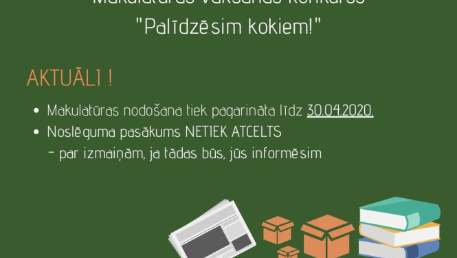 Aktuālais par makulatūras vākšanas konkursu "Palīdzēsim kokiem!"