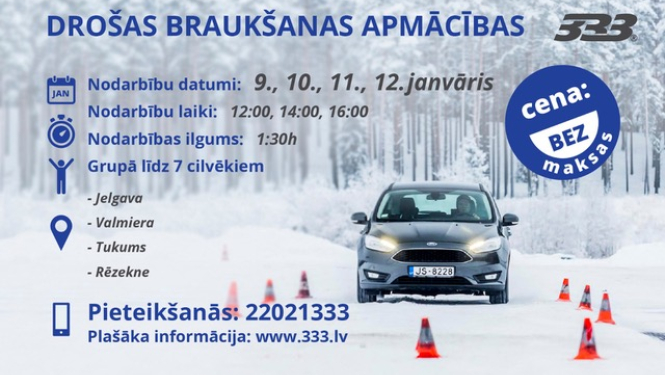 Sāk bezmaksas drošas ziemas braukšanas apmācības