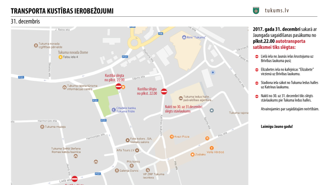 Uzmanību! 31. decembrī būs transporta kustības ierobežojumi