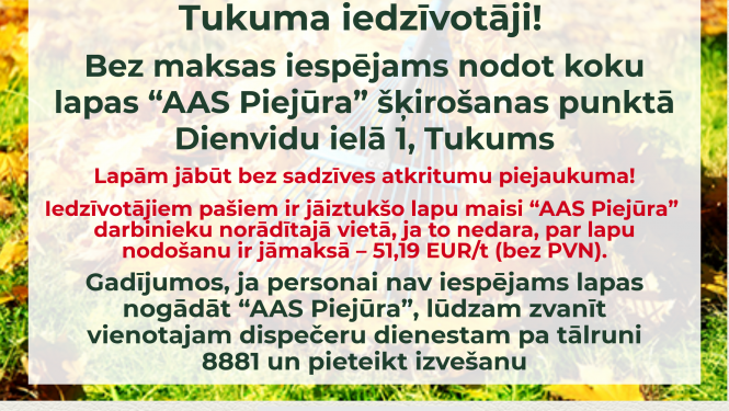 Koku lapas var bez maksas nodot "AAS Piejūra"