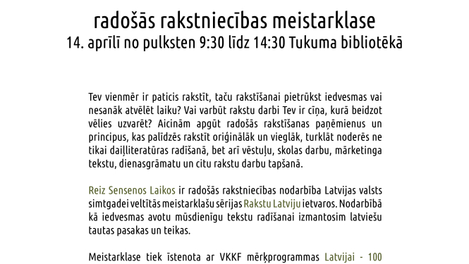 Radošās rakstniecības meistyarklase