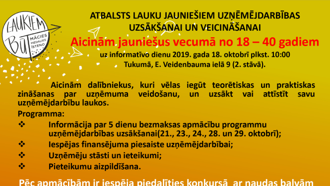 Atbalsts lauku jauniešiem uzņēmējdarbības uzsākšanai un veicināšanai