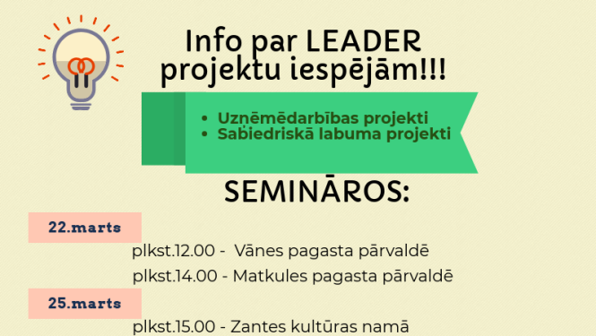Izsludināti semināri par LEADER projektu iespējām