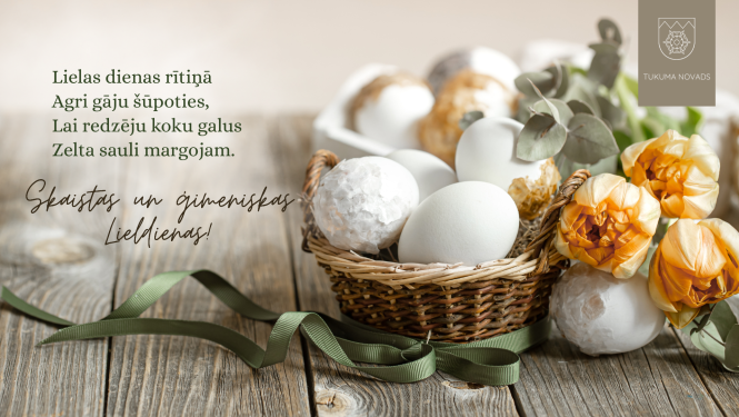 Lieldienu apsveikuma kartīte ar pantiņu un dekorētām olām