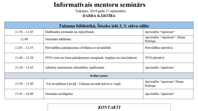 17. septembrī notiks informatīvais mentoru seminārs