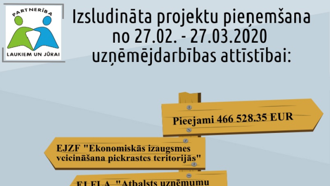 Biedrība “Partnerība laukiem un jūrai” izsludina atklāta konkursa projektu iesniegumu pieņemšanu no 27. februāra līdz 27. martam